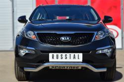 Russtal ЗАЩИТА ПЕРЕДНЕГО БАМПЕРА D63 (ВОЛНА) C ДЕКОР НАДПИСЬЮ KIA SPORTAGE 2014